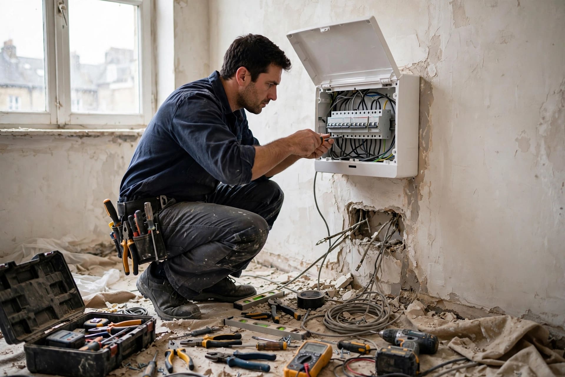 Room under renovation with new electrical installation